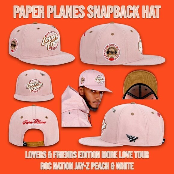 PAPER PLANES Lovers & Friends Edition SNAPBACK HAT Roc Nation Jay-Z Peach White - Picture 1 of 9